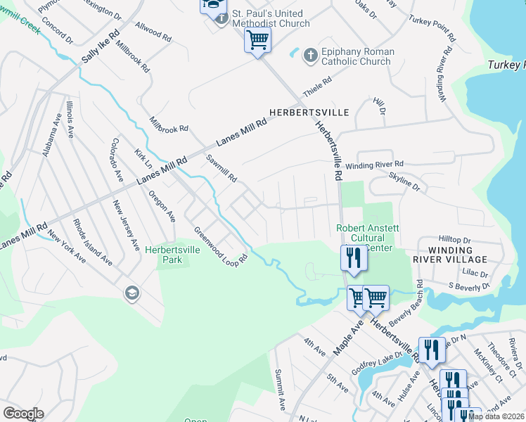 map of restaurants, bars, coffee shops, grocery stores, and more near 73 Creek Road in Brick Township