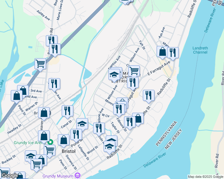 map of restaurants, bars, coffee shops, grocery stores, and more near 1614 Wilson Avenue in Bristol