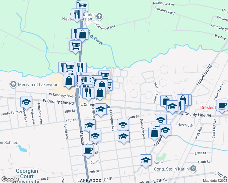 map of restaurants, bars, coffee shops, grocery stores, and more near 205 East Kennedy Boulevard in Lakewood