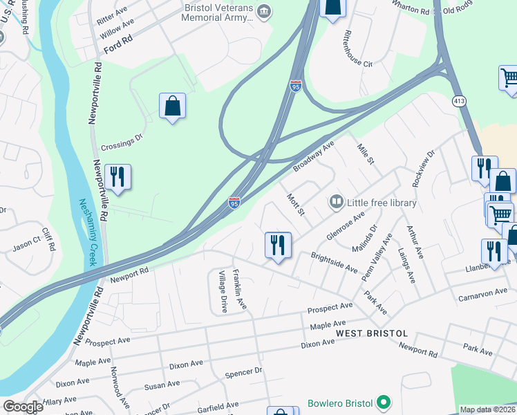 map of restaurants, bars, coffee shops, grocery stores, and more near 1511 Moore Street in Bristol