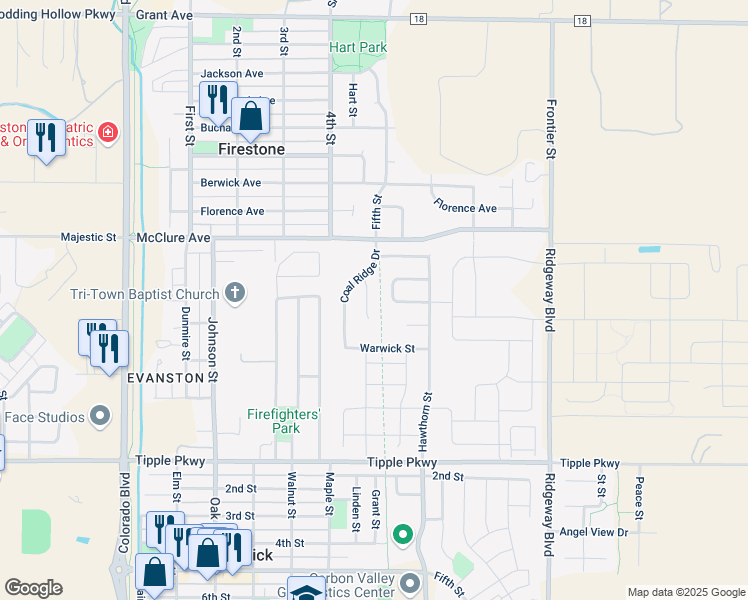 map of restaurants, bars, coffee shops, grocery stores, and more near 516 Hawthorn Circle in Frederick