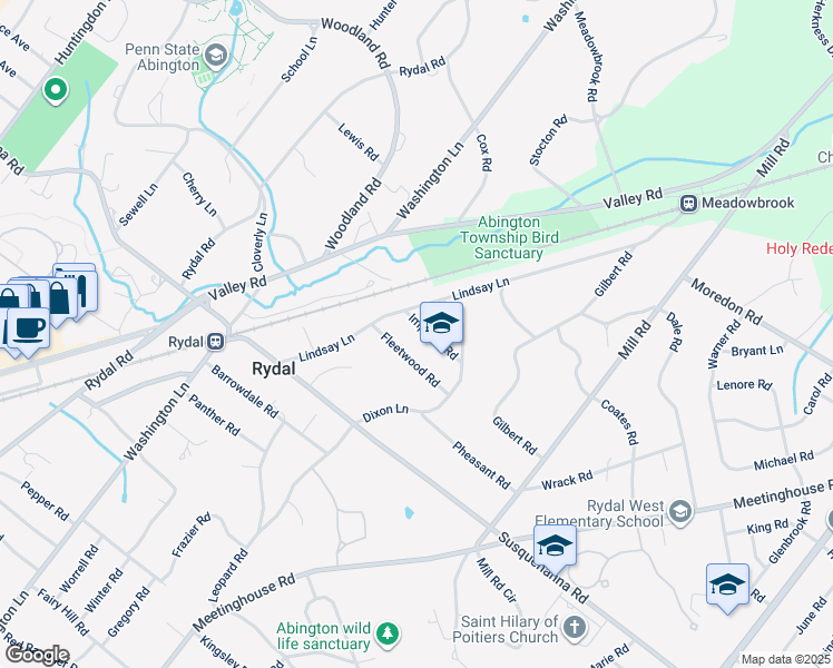 map of restaurants, bars, coffee shops, grocery stores, and more near 1244 Imperial Road in Rydal