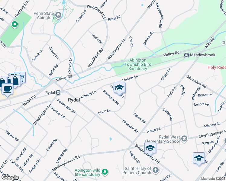 map of restaurants, bars, coffee shops, grocery stores, and more near 1244 Imperial Road in Rydal