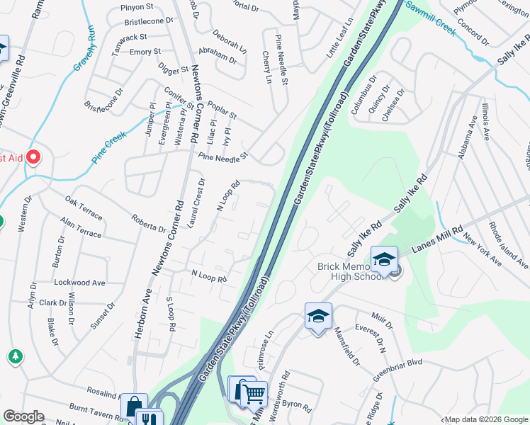 map of restaurants, bars, coffee shops, grocery stores, and more near 808 Jenny Court in Brick Township