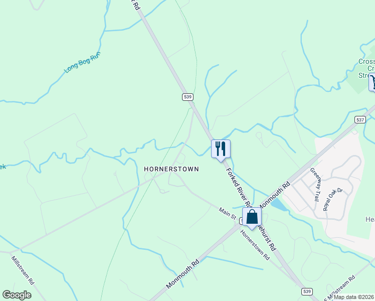 map of restaurants, bars, coffee shops, grocery stores, and more near 9 Arneytown-Hornerstown Road in Upper Freehold