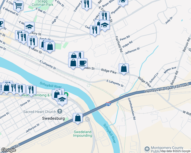 map of restaurants, bars, coffee shops, grocery stores, and more near 33 Ross Street in Plymouth Meeting