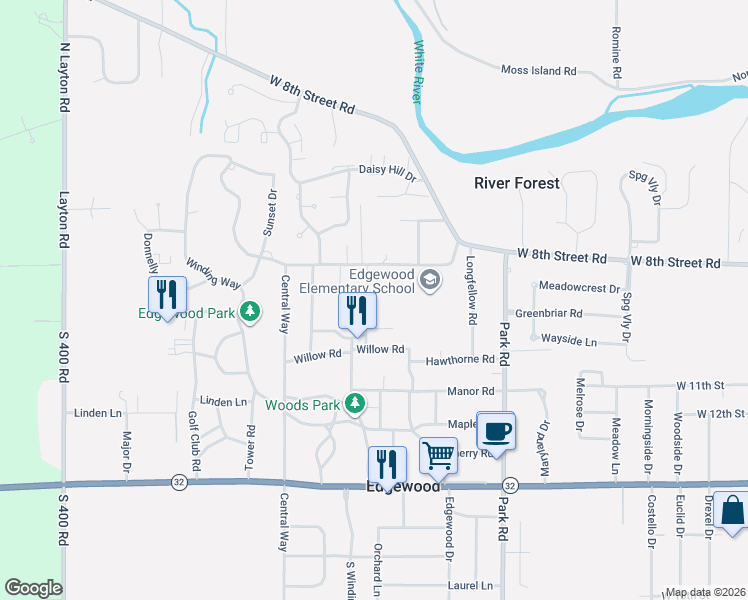 map of restaurants, bars, coffee shops, grocery stores, and more near 20 Elm Court in Anderson