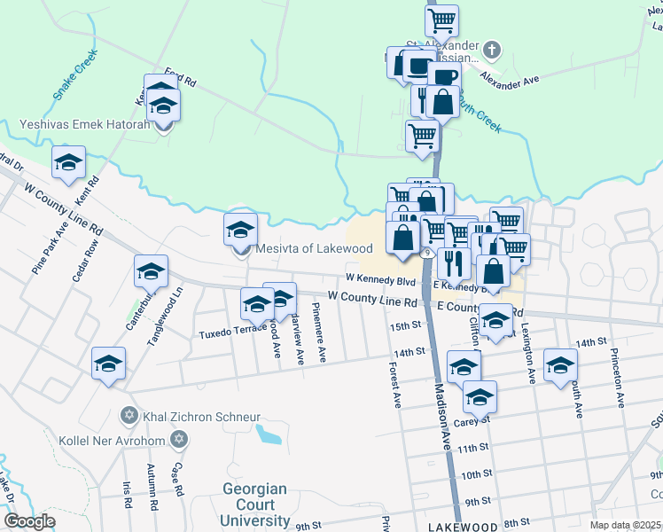 map of restaurants, bars, coffee shops, grocery stores, and more near 537 West County Line Road in Lakewood