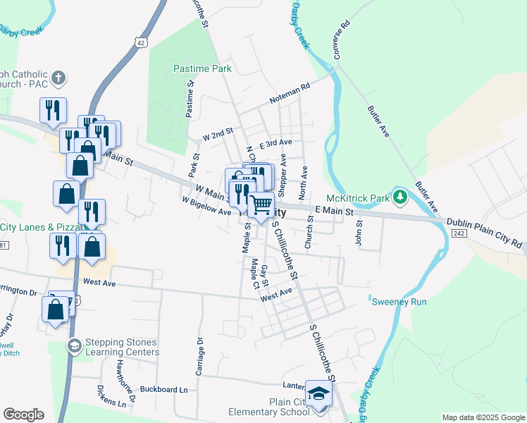 map of restaurants, bars, coffee shops, grocery stores, and more near in Plain City