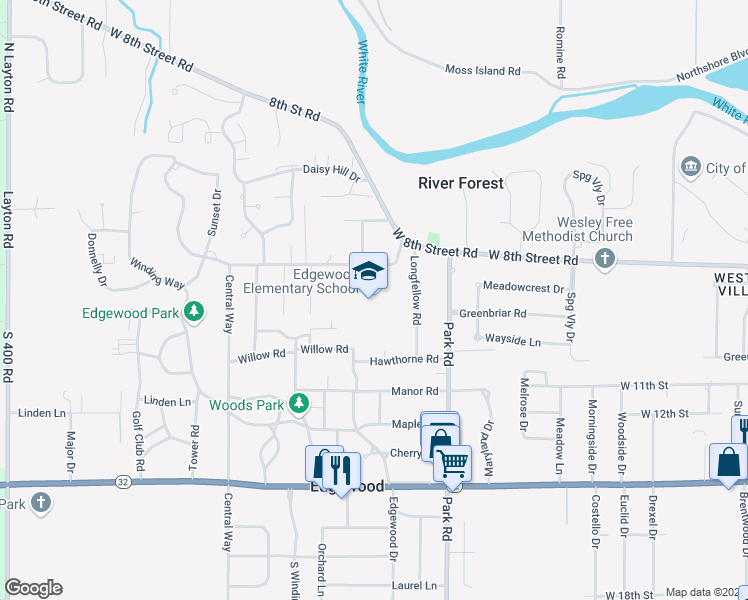 map of restaurants, bars, coffee shops, grocery stores, and more near 3525 Winding Way in Anderson