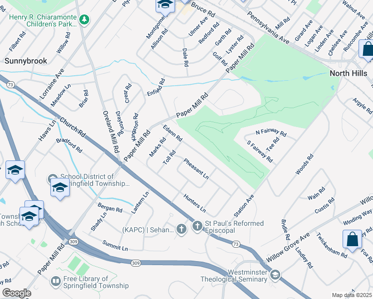 map of restaurants, bars, coffee shops, grocery stores, and more near 1018 Edann Road in Oreland