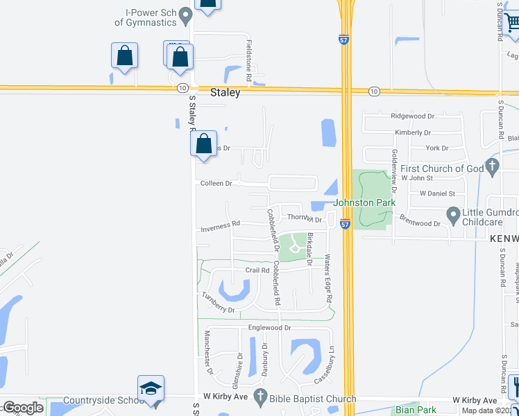 map of restaurants, bars, coffee shops, grocery stores, and more near 4006 Inverness Road in Champaign