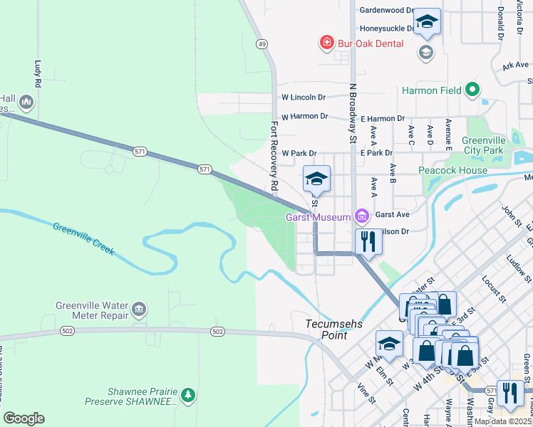 map of restaurants, bars, coffee shops, grocery stores, and more near 200 West Street in Darke County