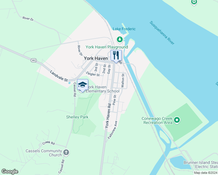 map of restaurants, bars, coffee shops, grocery stores, and more near 74 South Front Street in York Haven