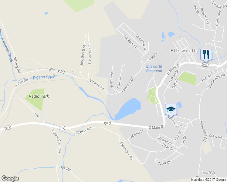 map of restaurants, bars, coffee shops, grocery stores, and more near 1 Linden Street in Ellsworth