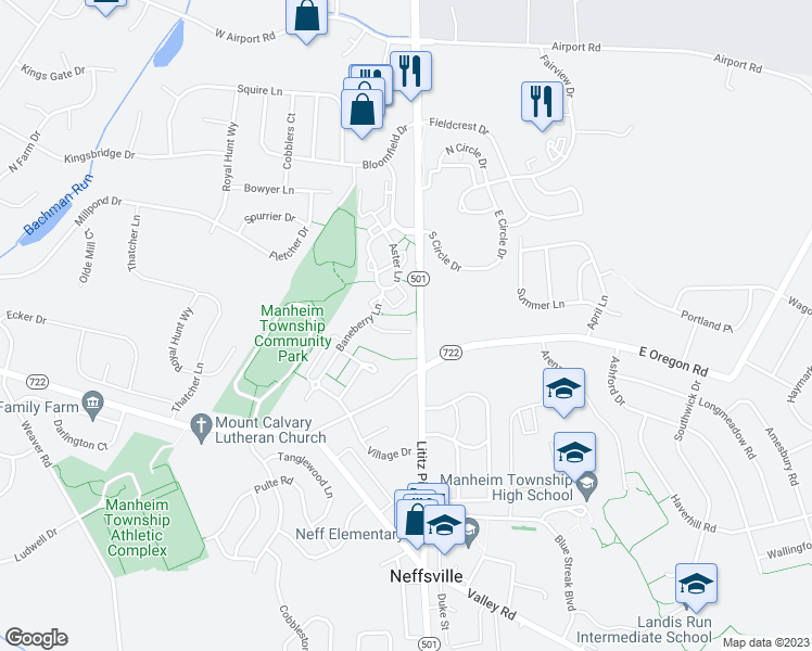 map of restaurants, bars, coffee shops, grocery stores, and more near 13 Cypress Drive in Lititz