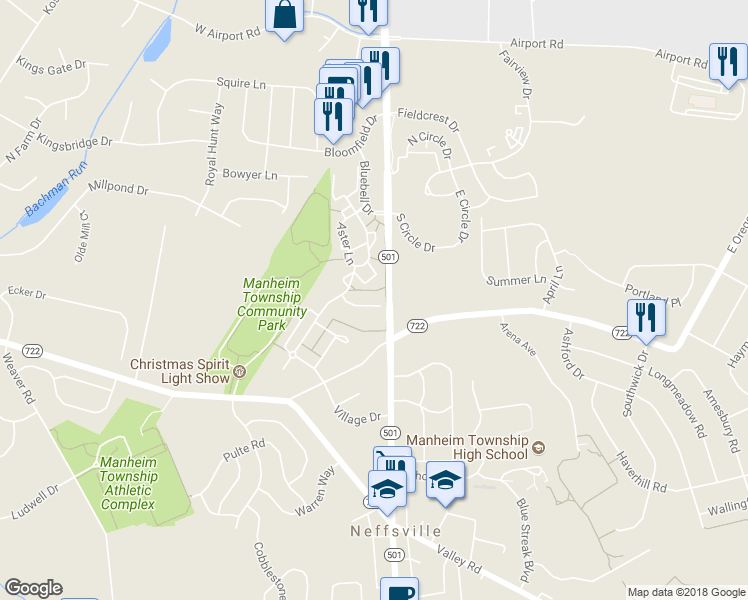 map of restaurants, bars, coffee shops, grocery stores, and more near 15 Cypress Drive in Lititz