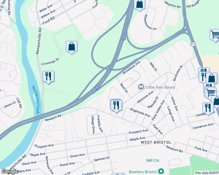 map of restaurants, bars, coffee shops, grocery stores, and more near 1509 Moore Street in Bristol