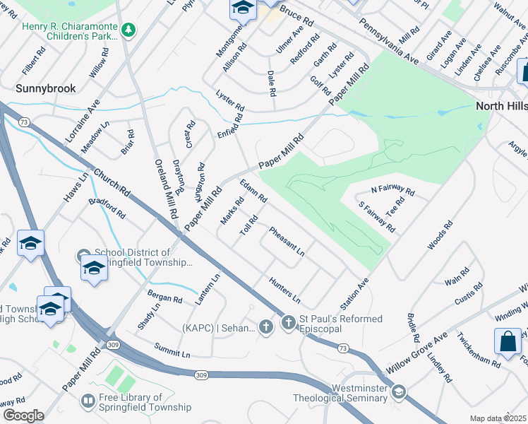 map of restaurants, bars, coffee shops, grocery stores, and more near 502 Toll Road in Oreland