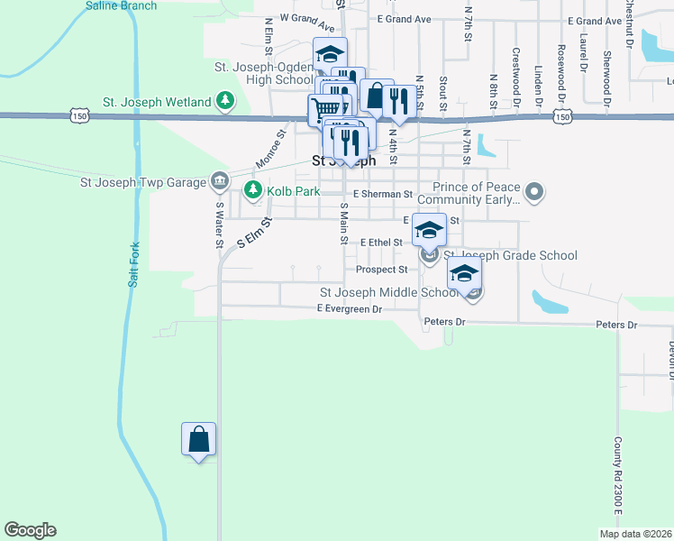map of restaurants, bars, coffee shops, grocery stores, and more near 201 Briarcliff Drive in Saint Joseph