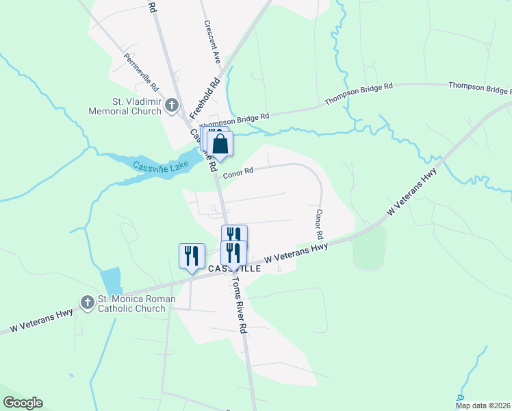 map of restaurants, bars, coffee shops, grocery stores, and more near 10 Peach Tree Street in Jackson Township