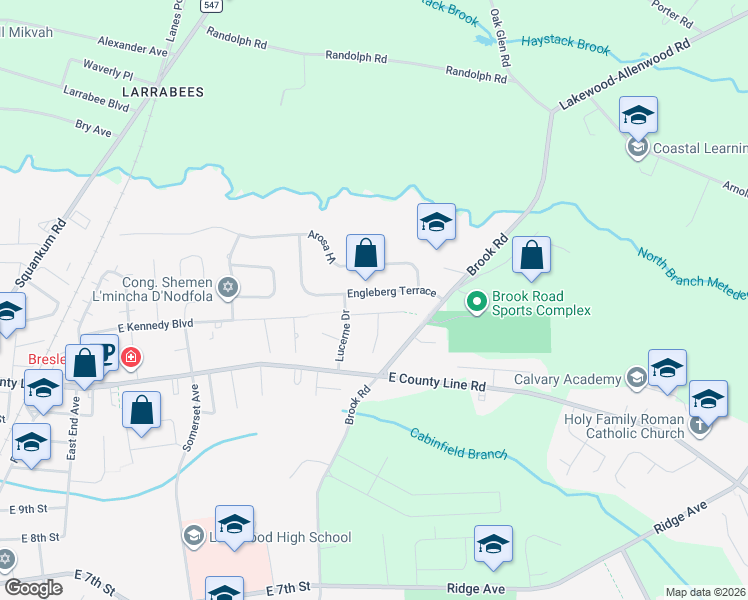 map of restaurants, bars, coffee shops, grocery stores, and more near 963 Brook Road in Lakewood