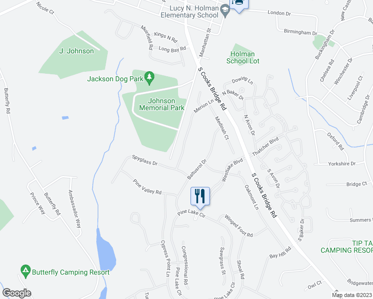map of restaurants, bars, coffee shops, grocery stores, and more near 51 Merion Lane in Jackson