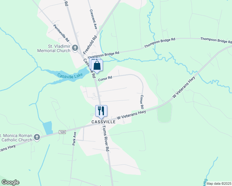 map of restaurants, bars, coffee shops, grocery stores, and more near 10 Peach Tree Street in Jackson Township