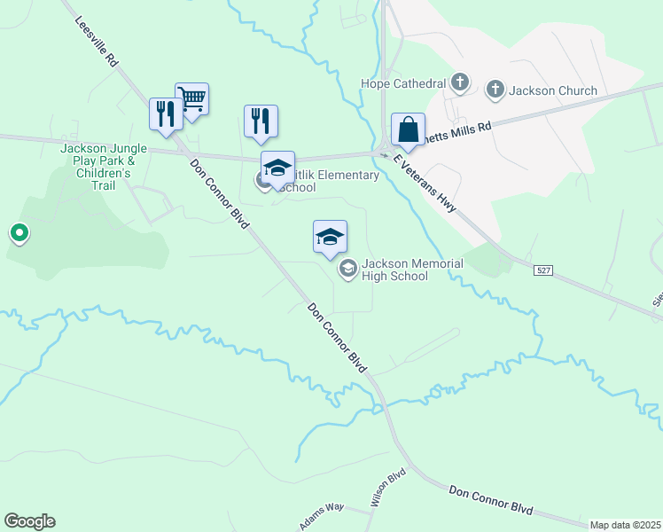 map of restaurants, bars, coffee shops, grocery stores, and more near 101 Don Connor Boulevard in Jackson Township