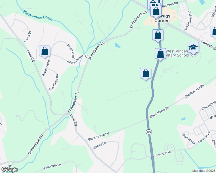 map of restaurants, bars, coffee shops, grocery stores, and more near 47 Saint Andrews Lane in Glenmoore