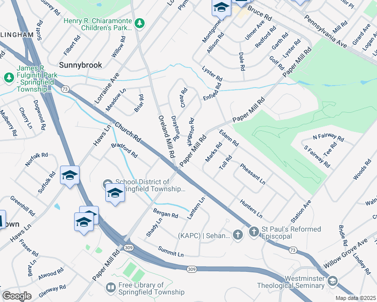 map of restaurants, bars, coffee shops, grocery stores, and more near 603 Paper Mill Road in Oreland
