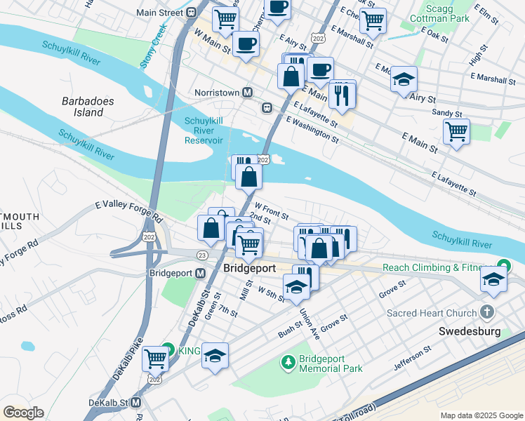 map of restaurants, bars, coffee shops, grocery stores, and more near in Bridgeport