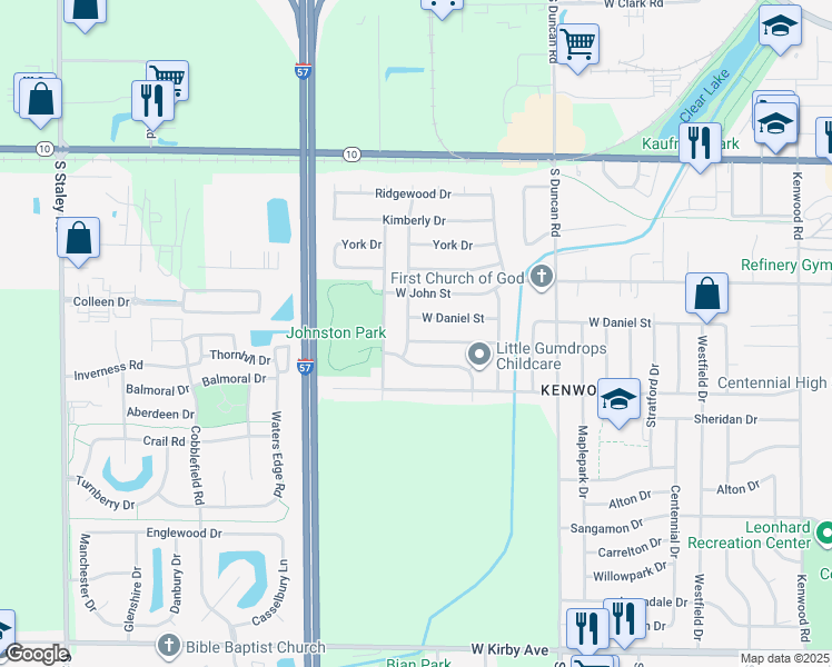 map of restaurants, bars, coffee shops, grocery stores, and more near 3306 West Daniel Street in Champaign