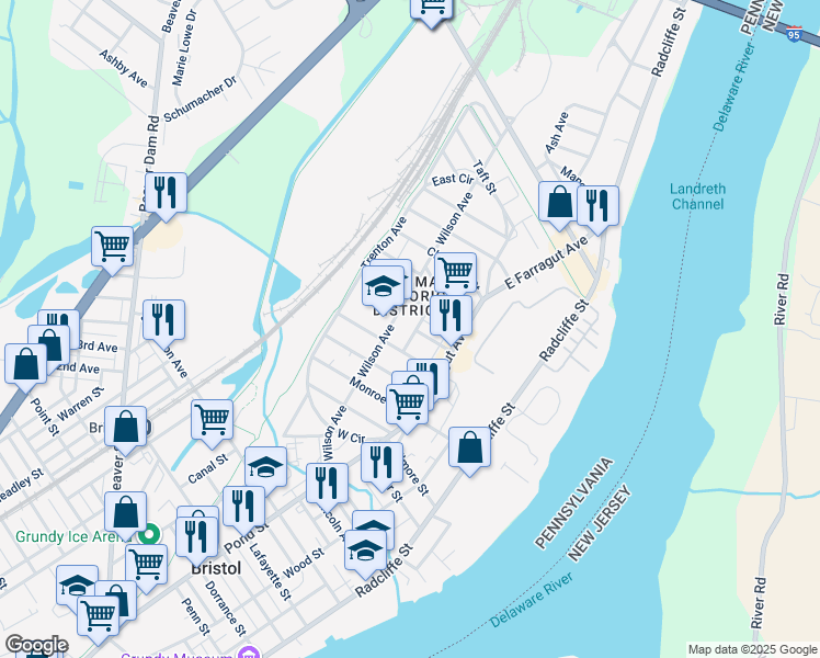 map of restaurants, bars, coffee shops, grocery stores, and more near 1719 Benson Place in Bristol