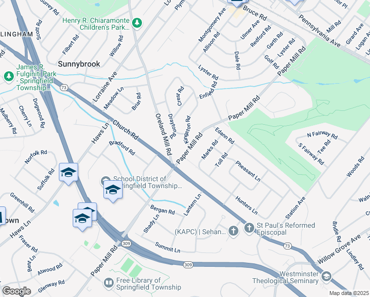 map of restaurants, bars, coffee shops, grocery stores, and more near 603 Paper Mill Road in Oreland