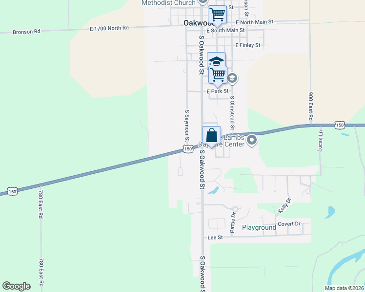 map of restaurants, bars, coffee shops, grocery stores, and more near 401-435 South Seymour Street in Oakwood