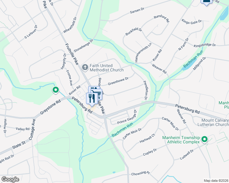 map of restaurants, bars, coffee shops, grocery stores, and more near 546 Greenhowe Drive in Lititz