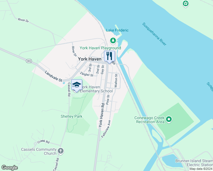 map of restaurants, bars, coffee shops, grocery stores, and more near 75 South Front Street in York Haven