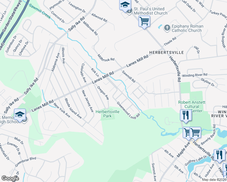 map of restaurants, bars, coffee shops, grocery stores, and more near 70 Greenwood Loop Road in Brick Township
