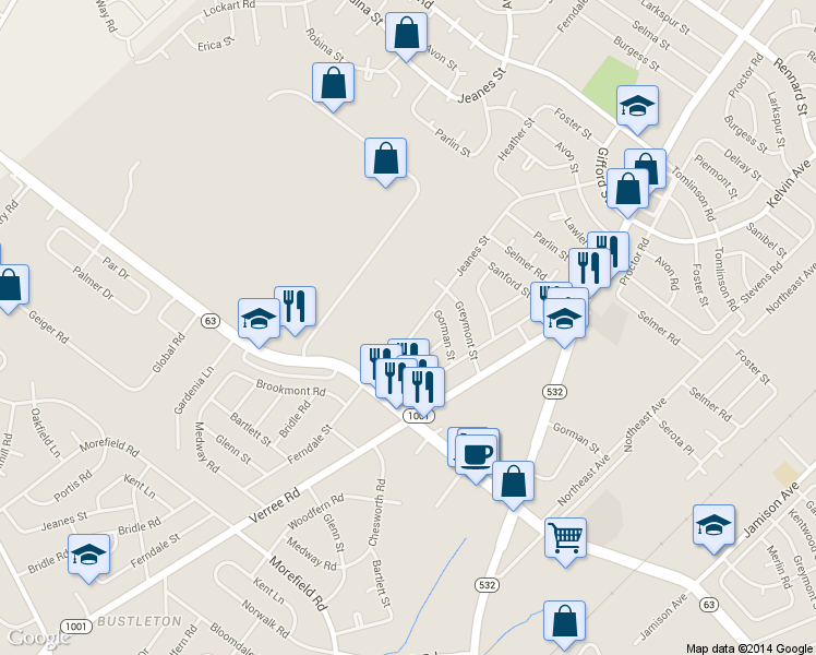 map of restaurants, bars, coffee shops, grocery stores, and more near 10052 Jeanes Street in Philadelphia