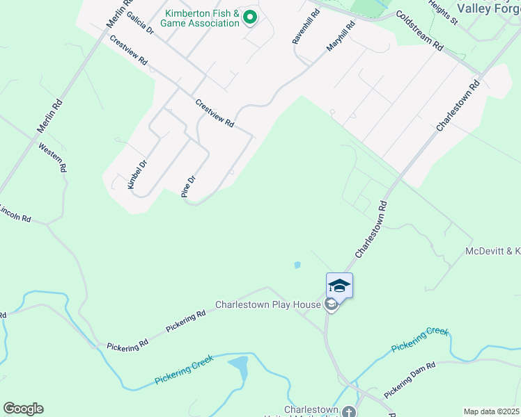 map of restaurants, bars, coffee shops, grocery stores, and more near 2585 Charlestown Road in Phoenixville