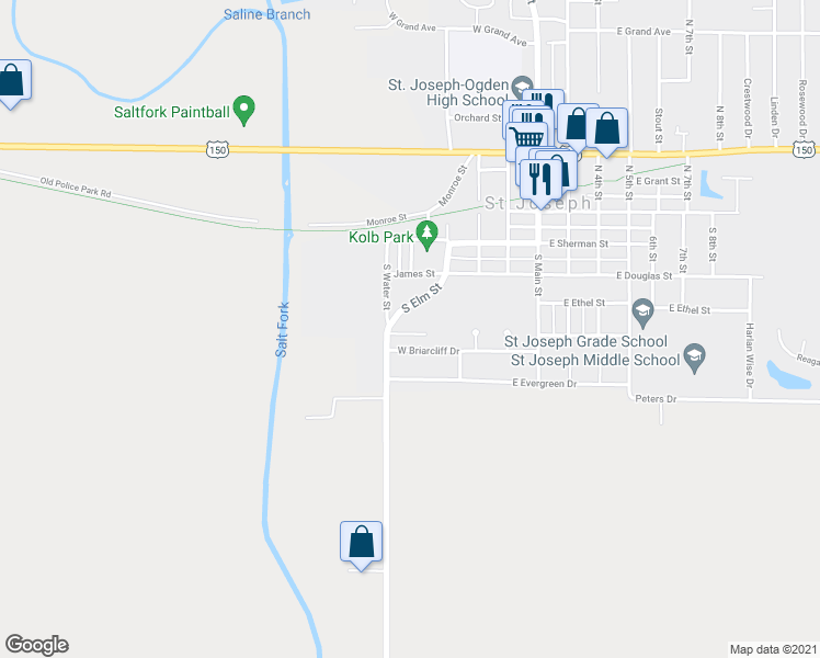 map of restaurants, bars, coffee shops, grocery stores, and more near 402 South Water Street in Saint Joseph