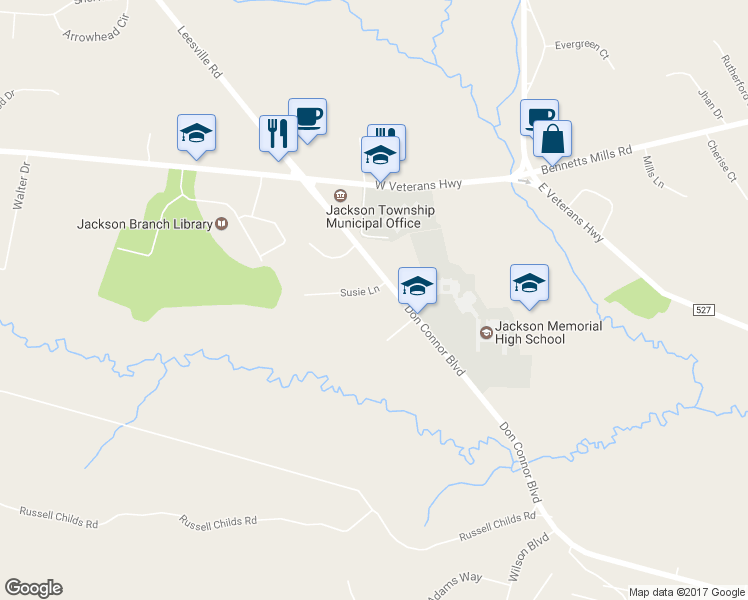 map of restaurants, bars, coffee shops, grocery stores, and more near 3 Susie Lane in Jackson