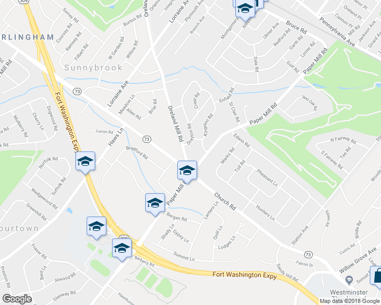 map of restaurants, bars, coffee shops, grocery stores, and more near 604 Oreland Mill Road in Oreland