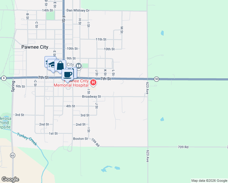 map of restaurants, bars, coffee shops, grocery stores, and more near 1201 Western Street in Pawnee City