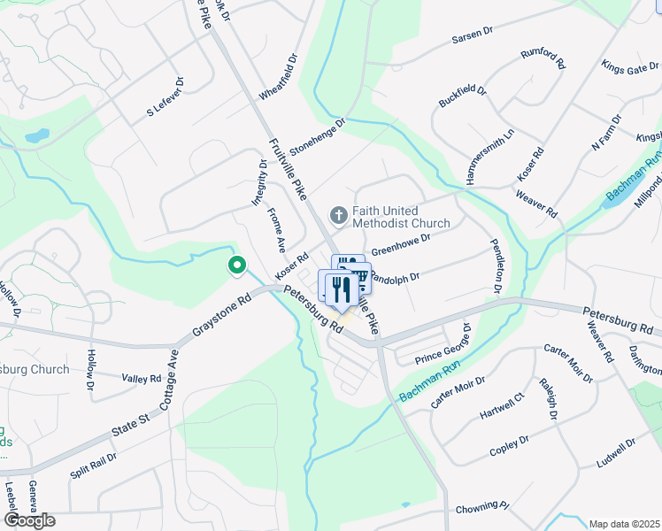 map of restaurants, bars, coffee shops, grocery stores, and more near 561 Burnham Court in Lancaster