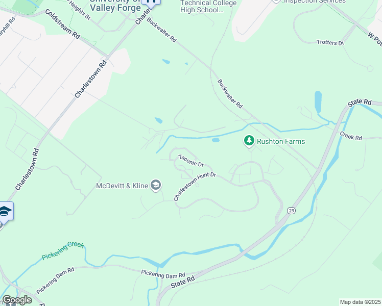 map of restaurants, bars, coffee shops, grocery stores, and more near 130 Lewisville Court in Phoenixville