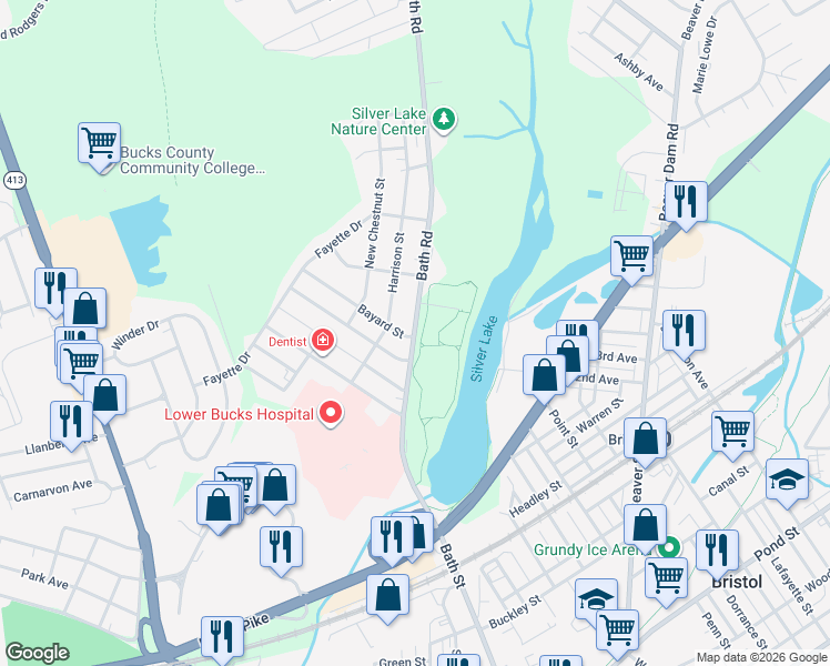 map of restaurants, bars, coffee shops, grocery stores, and more near 907 Bath Road in Bristol