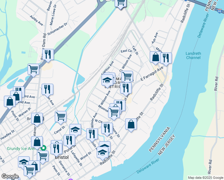 map of restaurants, bars, coffee shops, grocery stores, and more near 1800 Wilson Avenue in Bristol