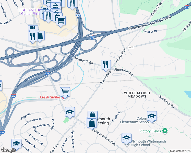 map of restaurants, bars, coffee shops, grocery stores, and more near 210 Ellsworth Alley in Plymouth Meeting